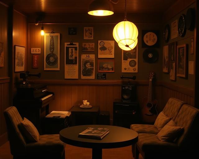 Interior of a dimly lit jazz kissa
